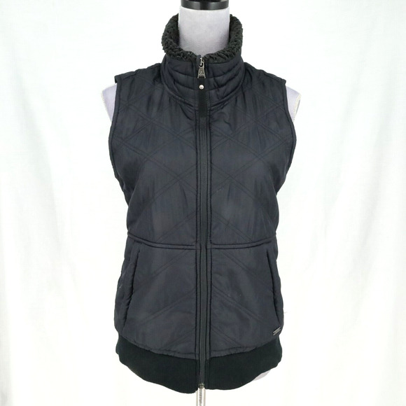 Prana Vest Womens Small Black Quilted Full Zip Sherpa Lined Mock Neck Zip Pocket - Picture 1 of 16